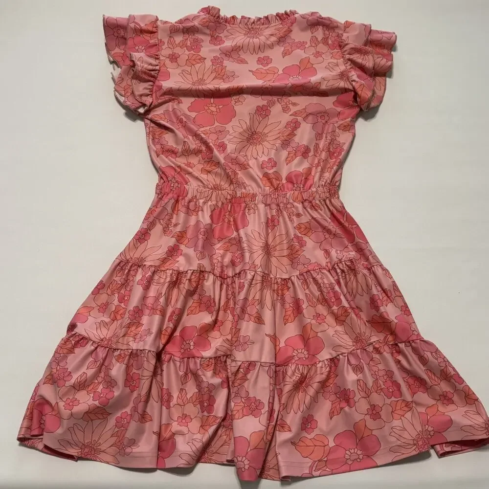 SMITH & QUINN High smocked/ruffled split 60’s Retro Pink Floral Dress Size XSm - Picture 4 of 14